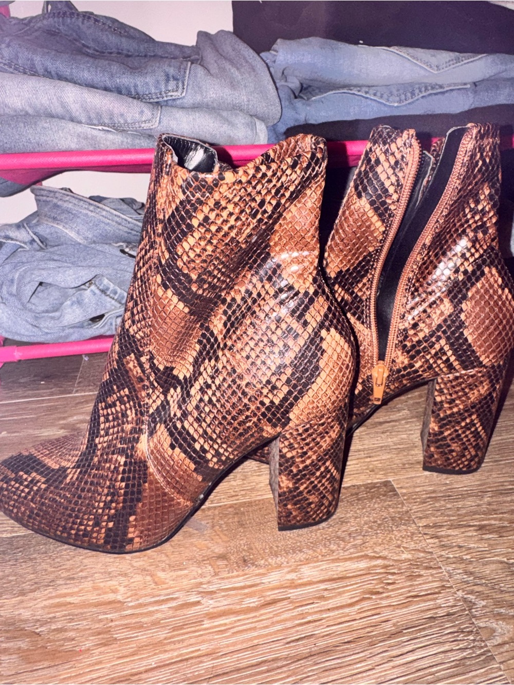 Aldo Brown & Black Snake-Print Ankle Booties
